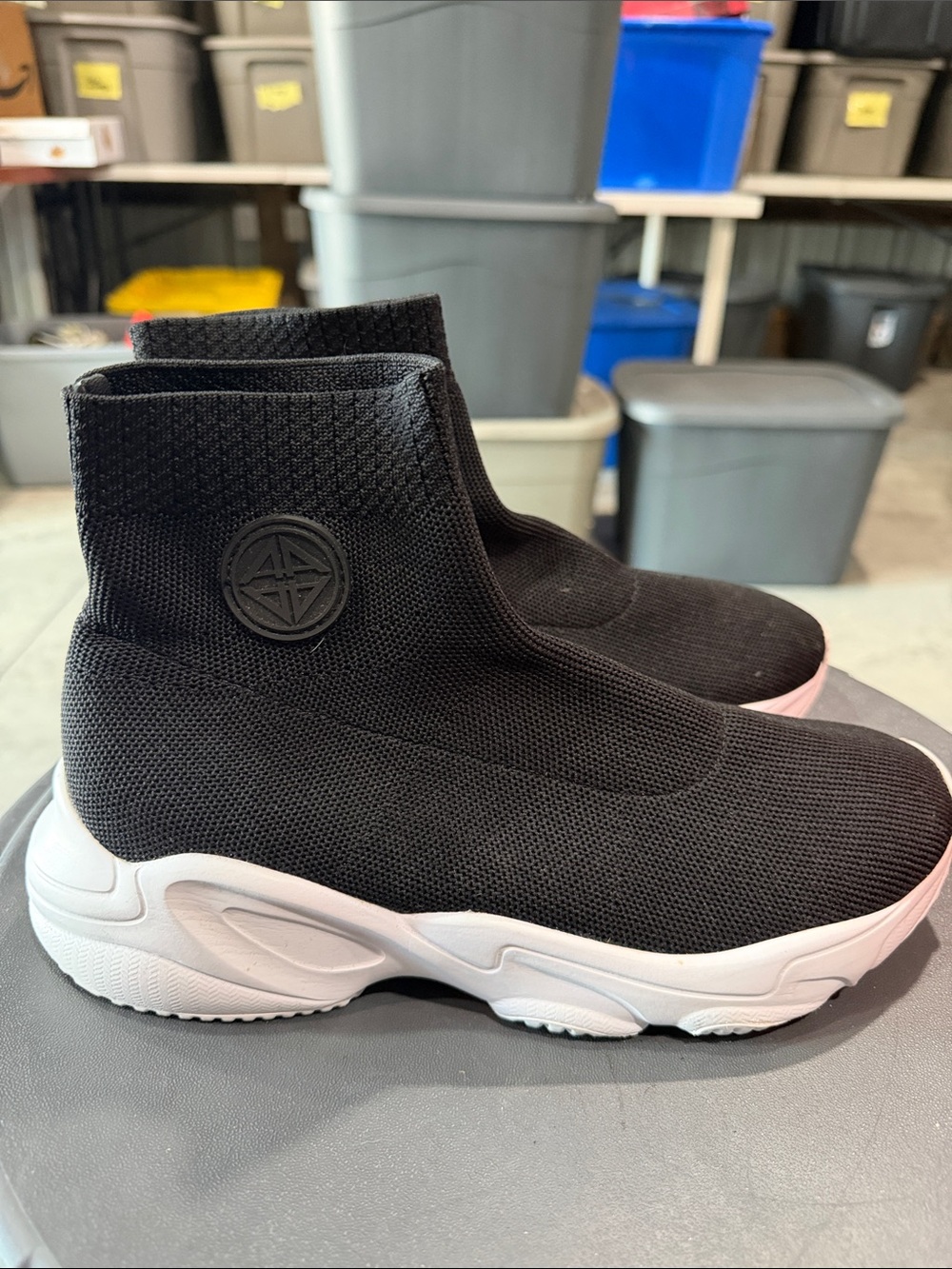 ANTONIO MELANI Black Knit Slip-On Sneaker with White Accents